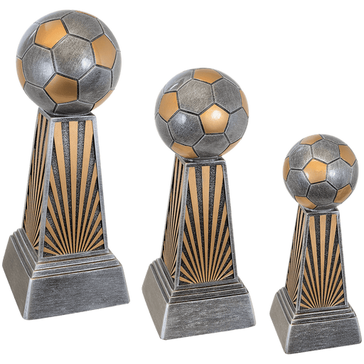 Soccer Resin Trophy available in 3 sizes with a free engraved plate.