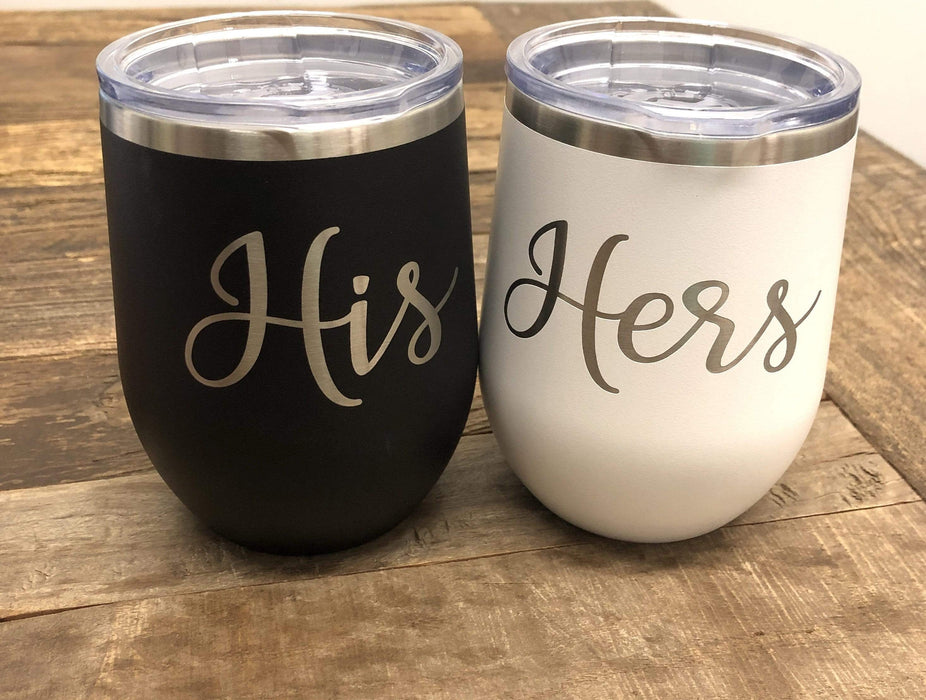 His & Hers Wine Tumbler Set, 12 ounce with lid