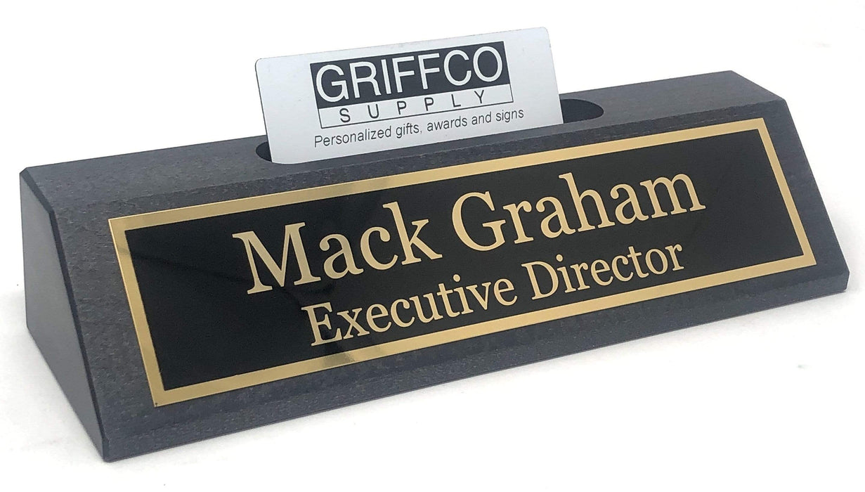 Rustic black name plates for desk are 100% made in America.