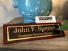 Desk name plate personalized. Rosewood with business card holder.