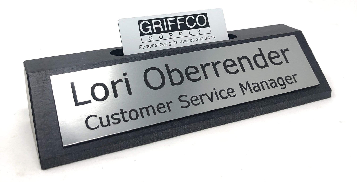 Rustic Black Stain Name Plate with Card Holder - Made in USA