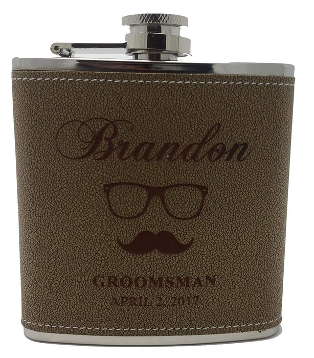Tan Hide-stitch Groomsmen & Best Man Flask