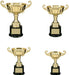 Gold Real Metal Cup Trophy shown in 4 sizes.