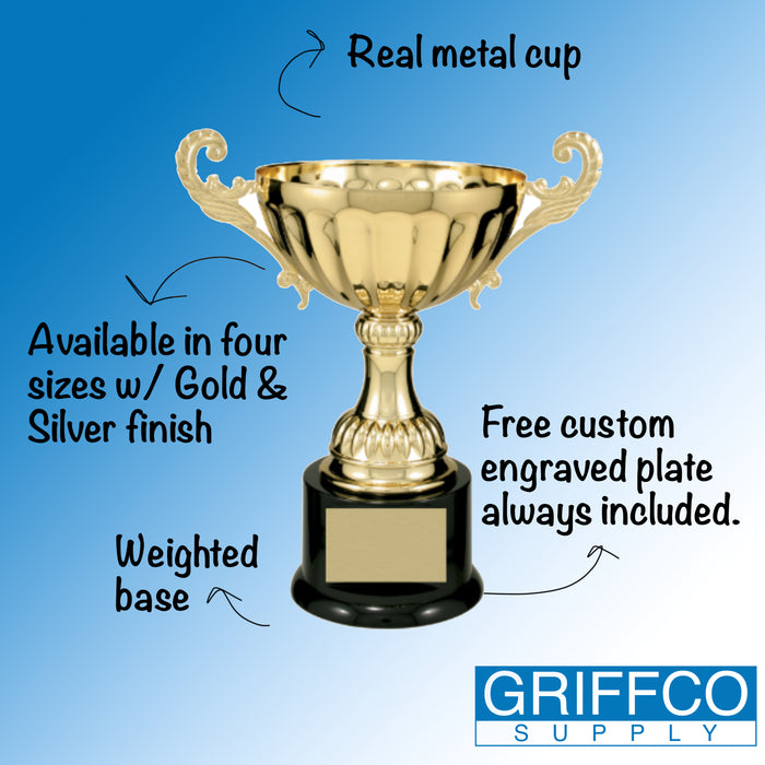 Real Metal Cup Trophy, free engraved plate included!