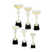 Set of trophies with silver/gold and black accents on a white background
