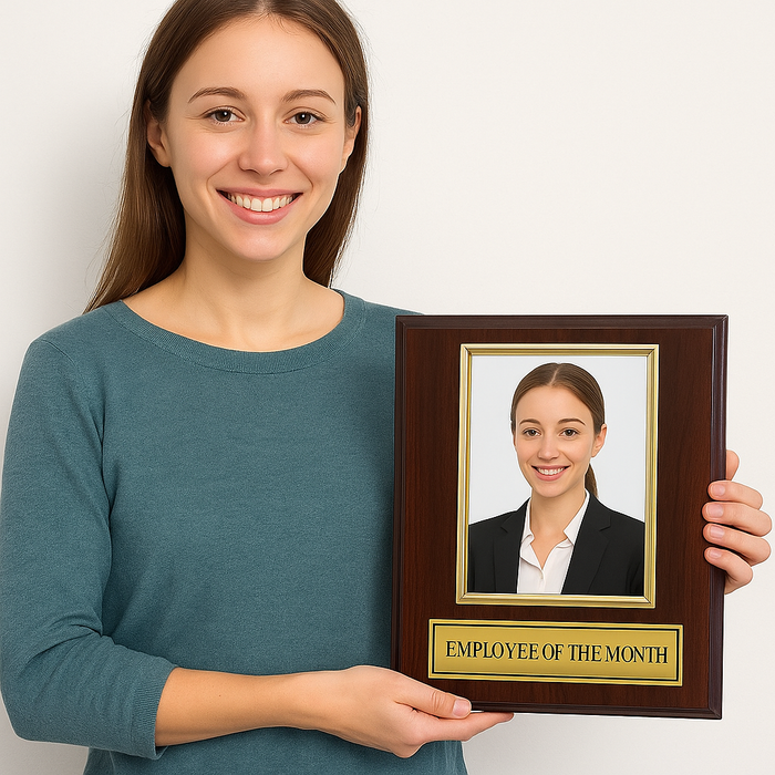Employee of The Month Award Plaque - 8"x10" Plaque Holds a 4"x6" Photo. Employee Appreciation Award