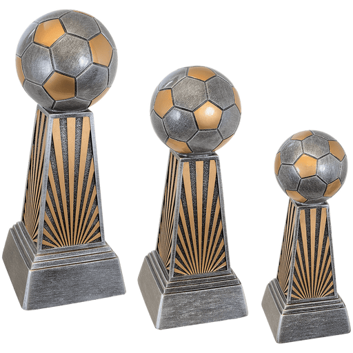 Soccer Resin Trophy available in 3 sizes with a free engraved plate.