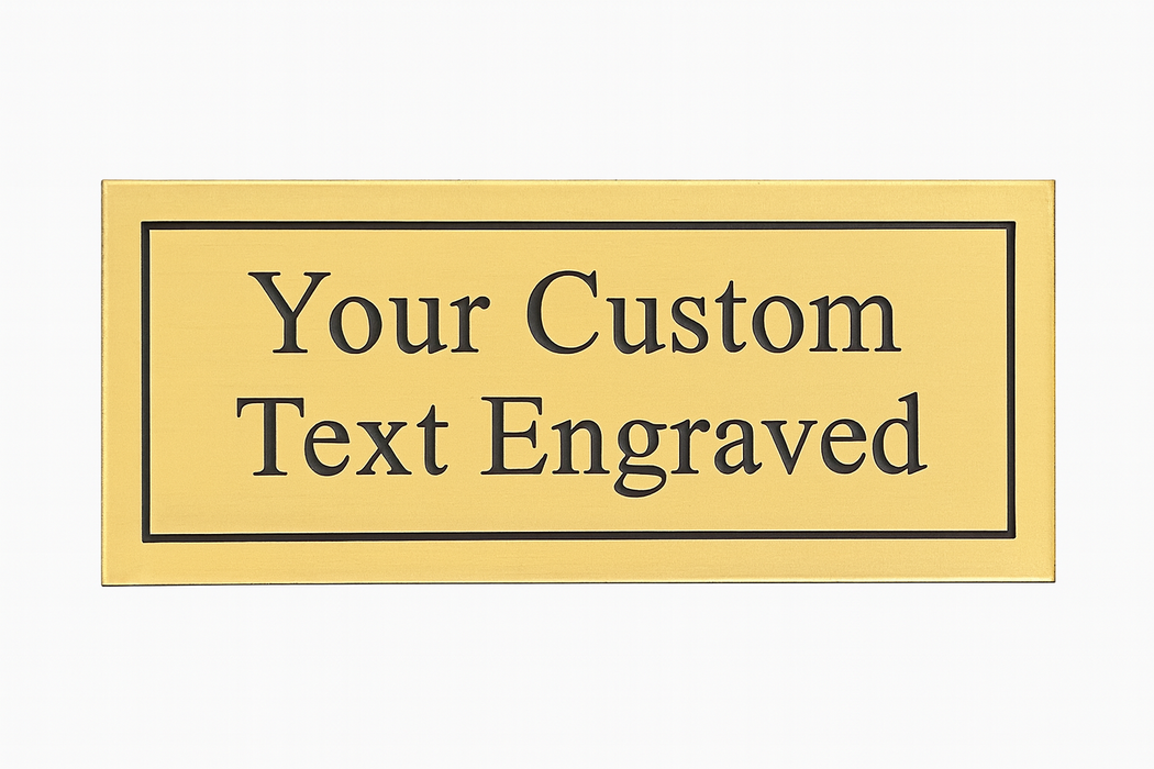 Gold plaque with customizable text on a white background