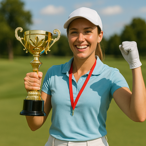 Golfer holding a large trophy cup award custom engraved.