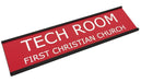 Name plate shown with metal wall holder.