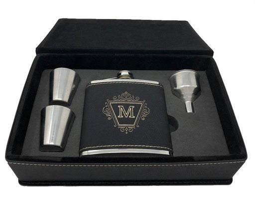 Engraved Flask Set Vegan Leather Luxury Personalized