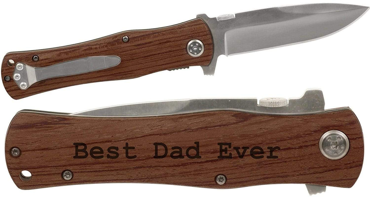 Engraved Folding Wood Handle Knife