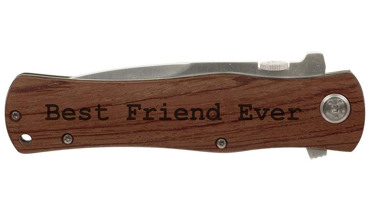 Engraved Folding Wood Handle Knife