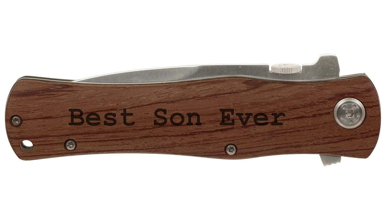 Engraved Folding Wood Handle Knife