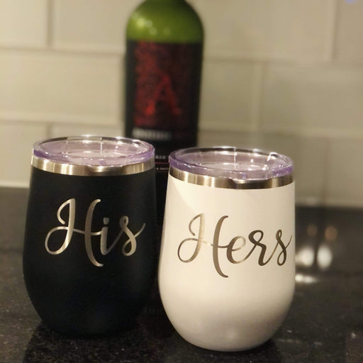 His & Hers Wine Tumbler Set, 12 ounce with lid