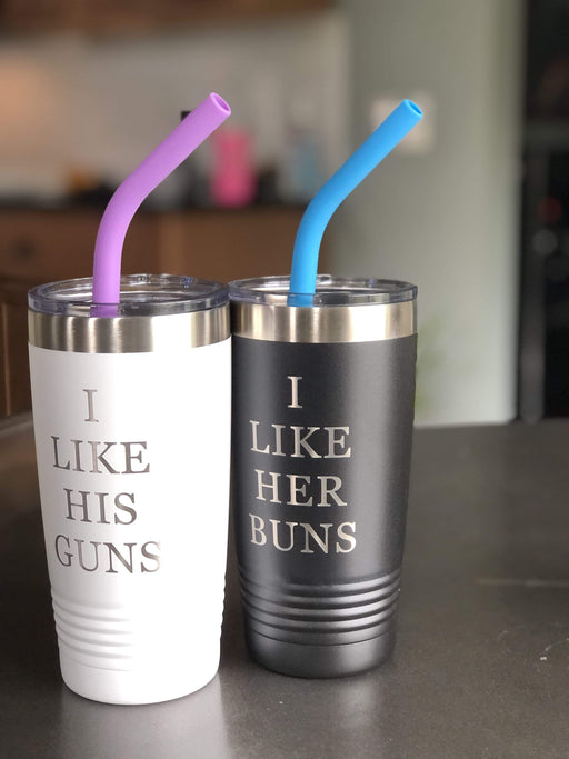 I Like Her Buns, I Like His Guns - Stainless Steel Insulated Drink Tumbler Set with Silicone Straws