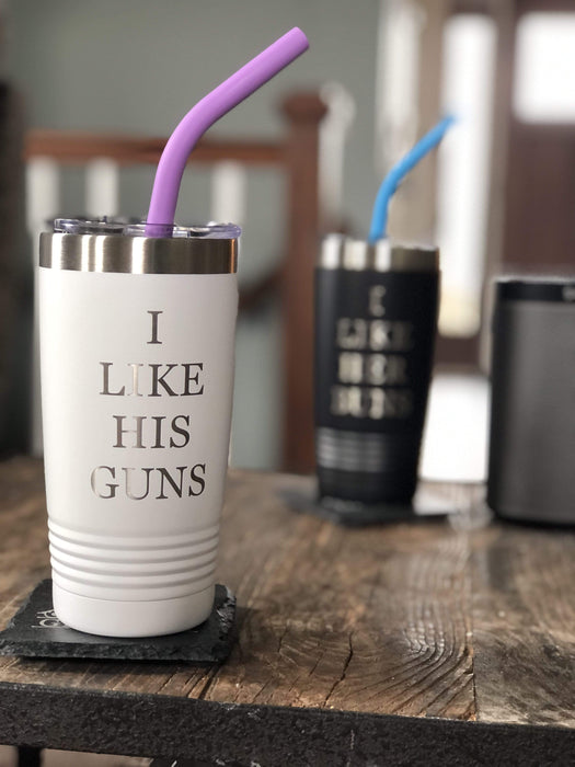 I Like Her Buns, I Like His Guns - Stainless Steel Insulated Drink Tumbler Set with Silicone Straws