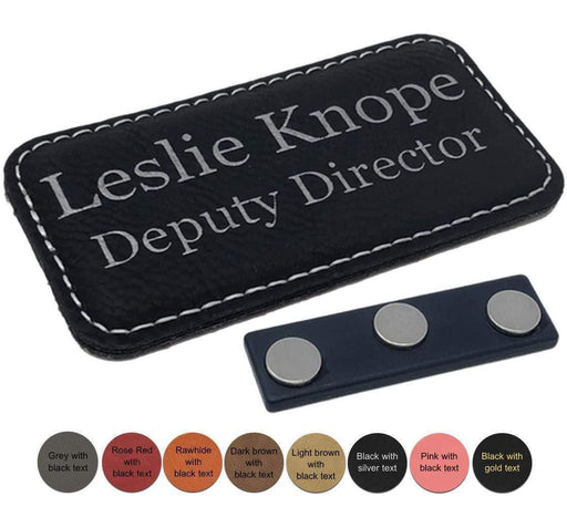 Leatherette Business Name Tag Personalized w/ Magnetic Back