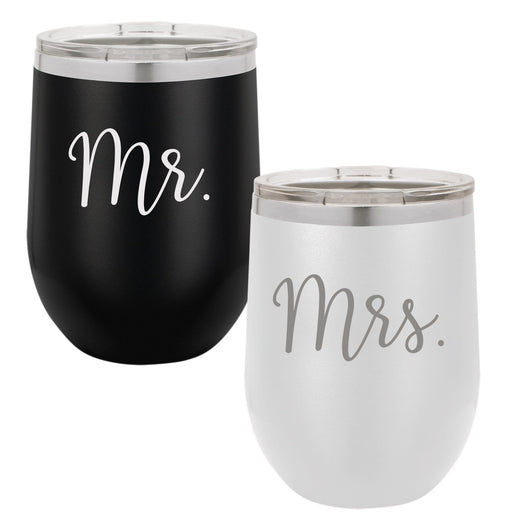 Mr. & Mrs. - 12 ounce Stainless Steel Insulated Stemless Wine Glass Set
