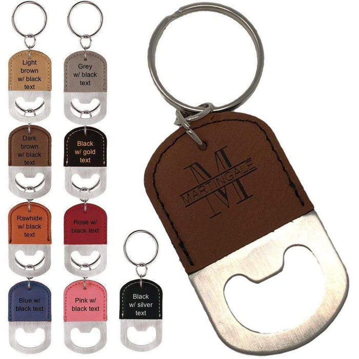 Personalized Engraved Leatherette Bottle Opener Keychain