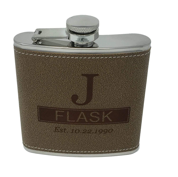 Personalized Tan Hide-Stitch Flask