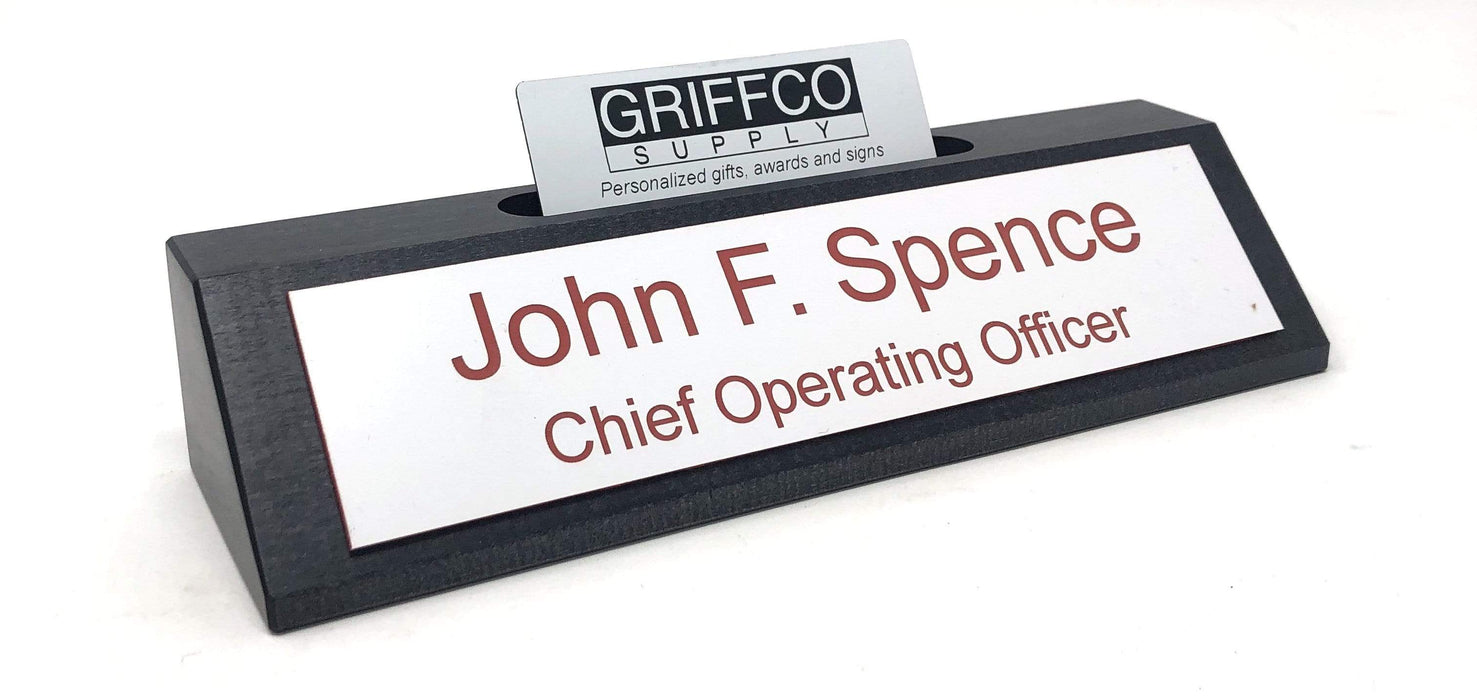 Rustic Black Stain Name Plate with Card Holder - Made in USA