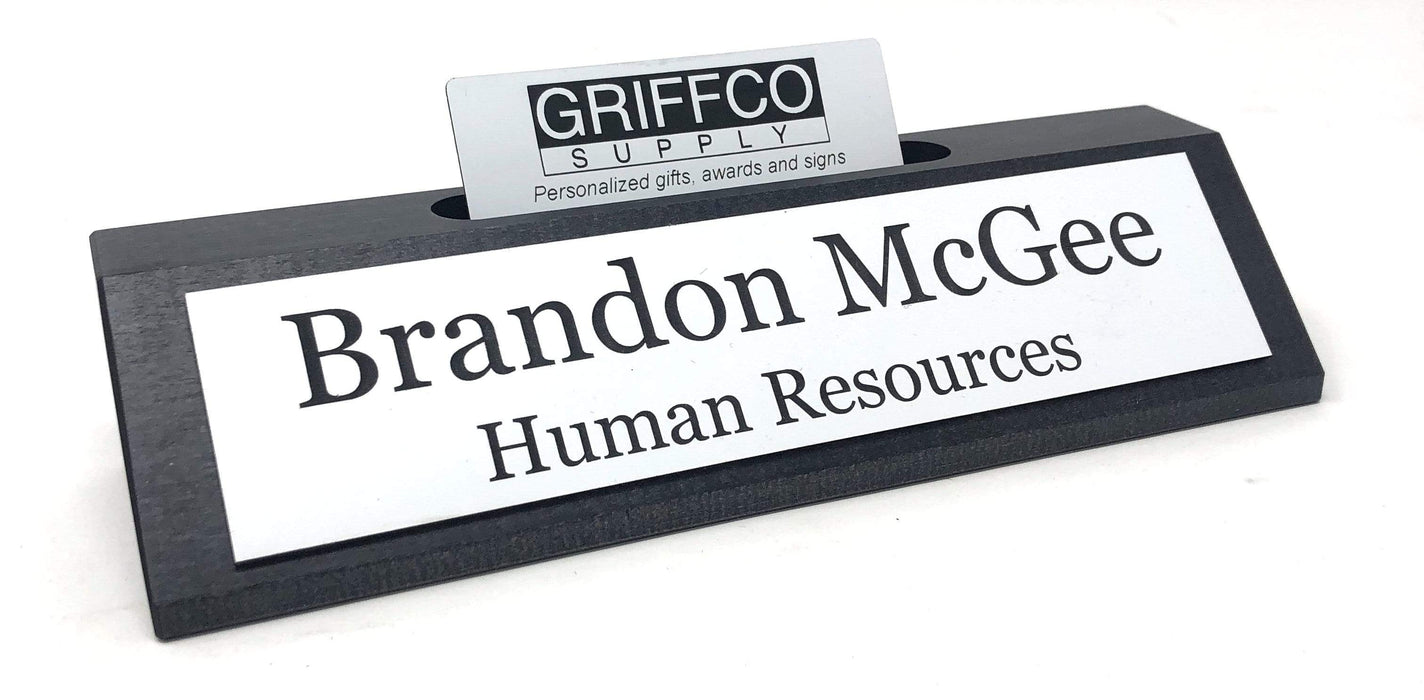 Rustic Black Stain Name Plate with Card Holder - Made in USA