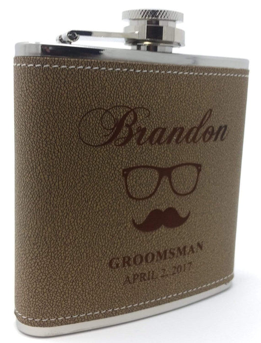 Tan Hide-stitch Groomsmen & Best Man Flask