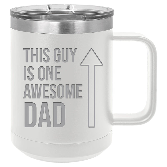 Funny coffee mug for dad shown in white.